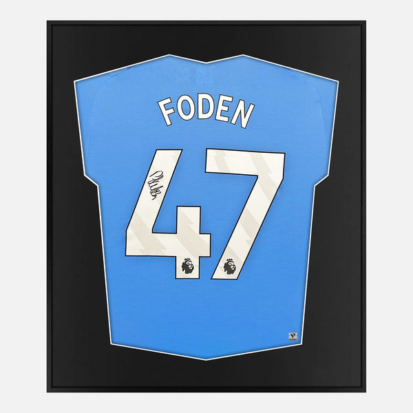 Framed Phil Foden Signed Manchester City Shirt 2023-24 Home [Mini]