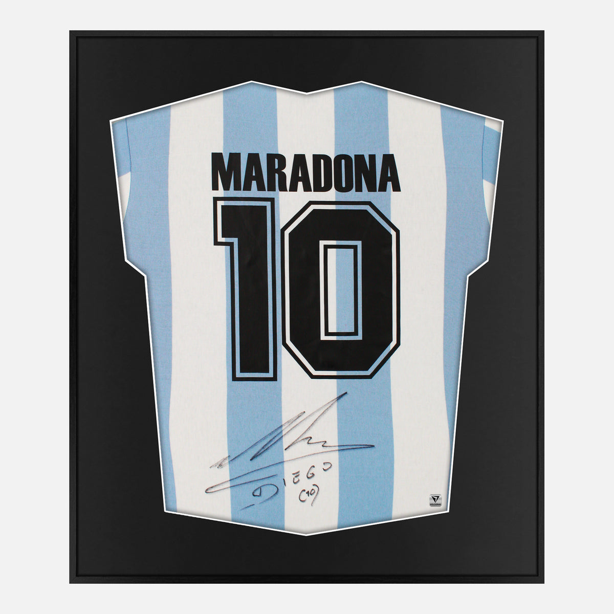 Framed Maradona Signed Shirt, Argentina Home, Number 10 [Lite] — Lite framed Argentina shirt signed by Diego Maradona | The Vault