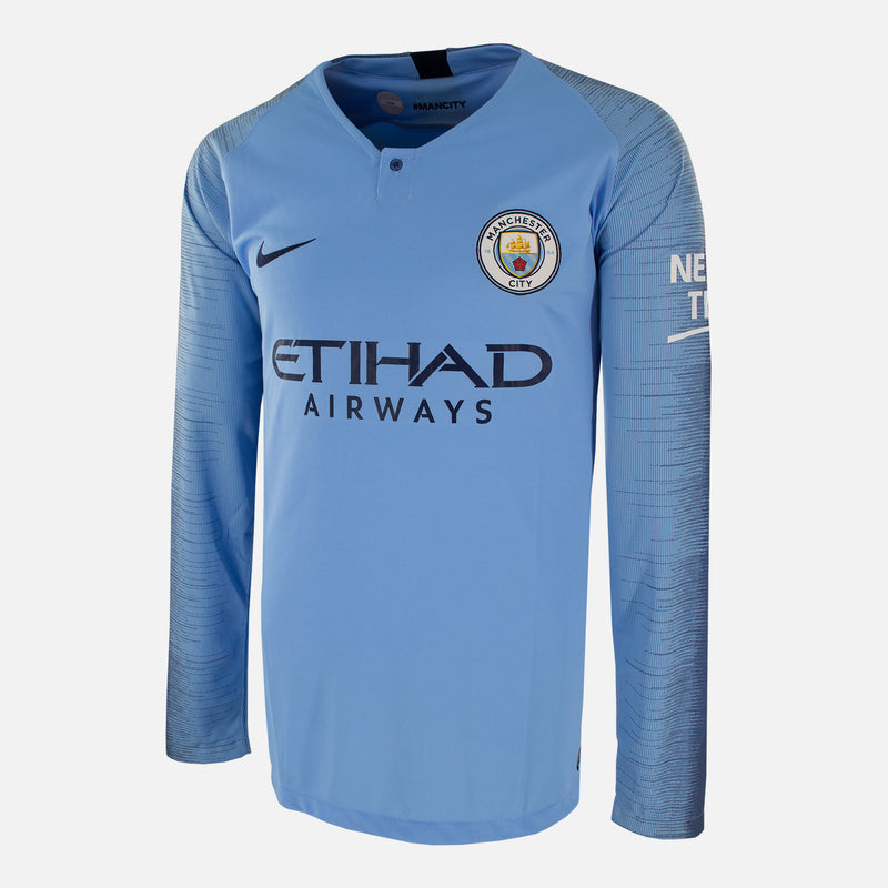 Sergio Aguero Signed Manchester City Shirt 2018-19 Home long sleeve [10]