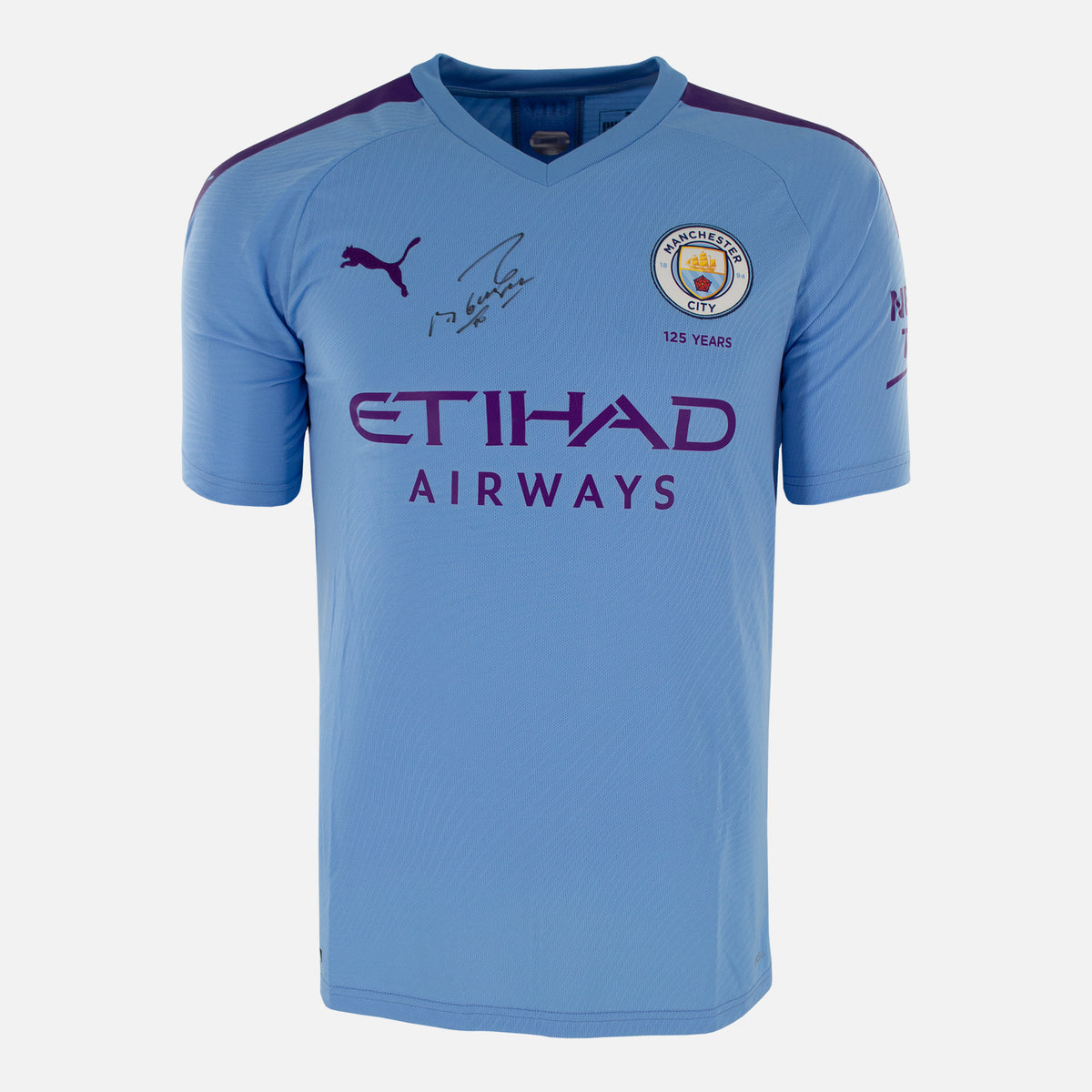 Sergio Aguero Signed Manchester City Shirt 2019-20 Home [Front] — Manchester City signed shirt from the 2019 to 2020 season | The Vault