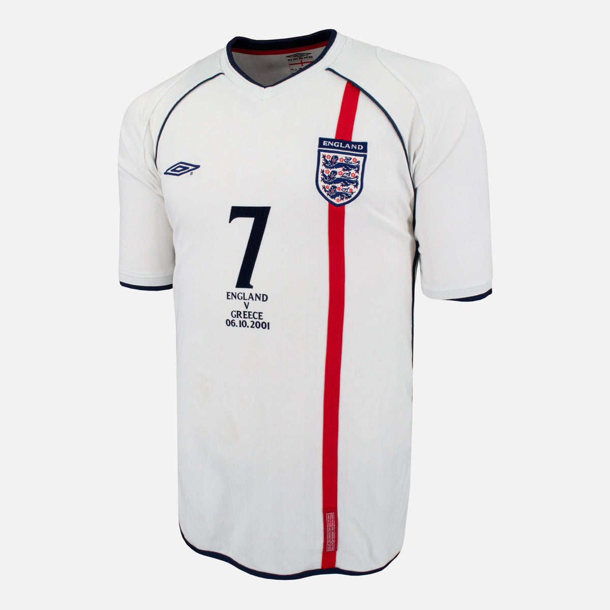 2001 England Home Shirt Beckham 7 v Greece [Excellent] — Verified official England shirt, condition graded | The Vault