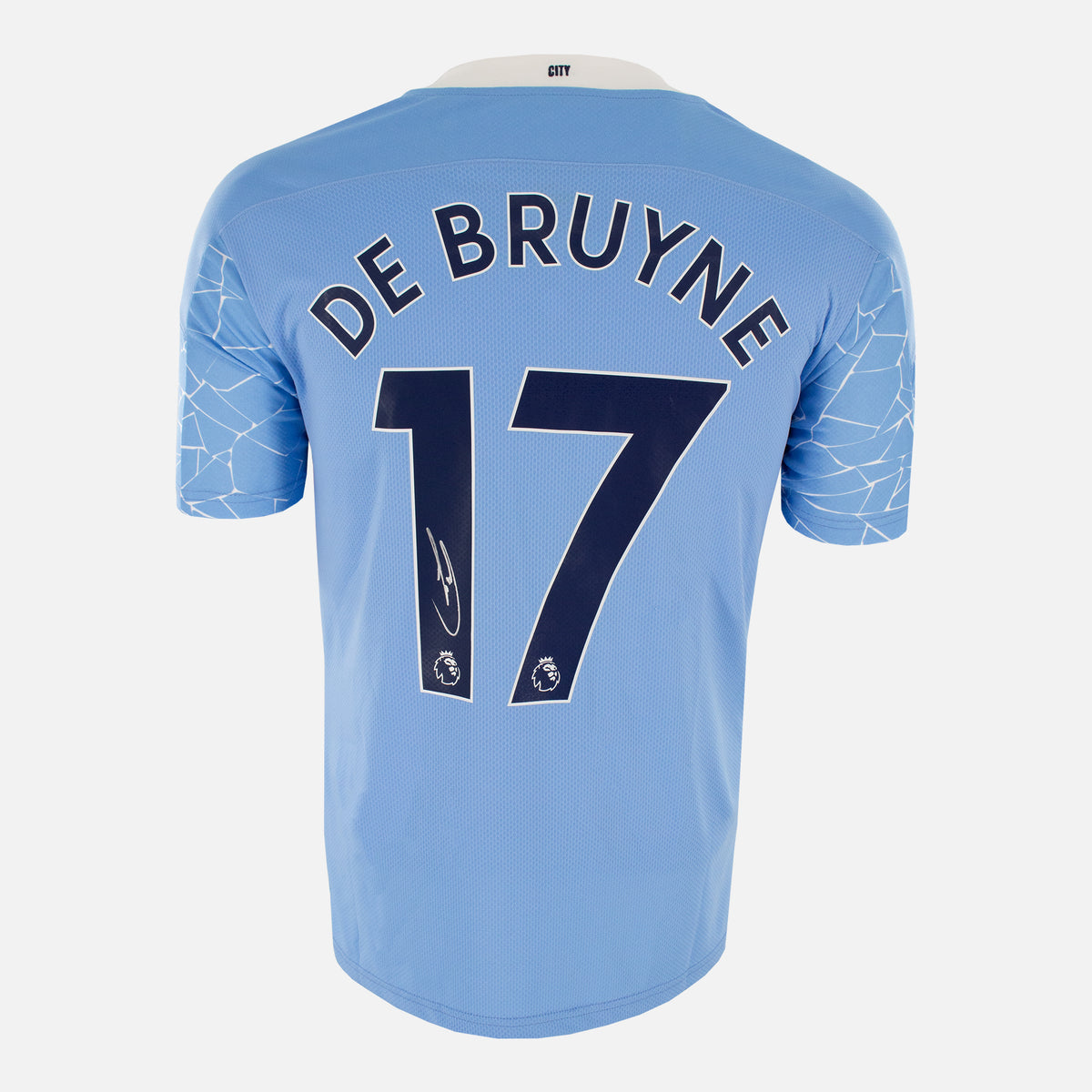 Kevin De Bruyne Signed Manchester City Shirt 2020-21 Home [17] — Manchester City signed shirt from the 2020 to 2021 season | The Vault