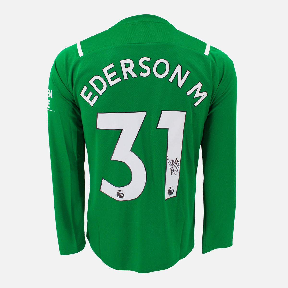 Ederson Signed Manchester City Shirt 2021-22 Goalkeeper [31] — Manchester City signed shirt from the 2021 to 2022 season | The Vault