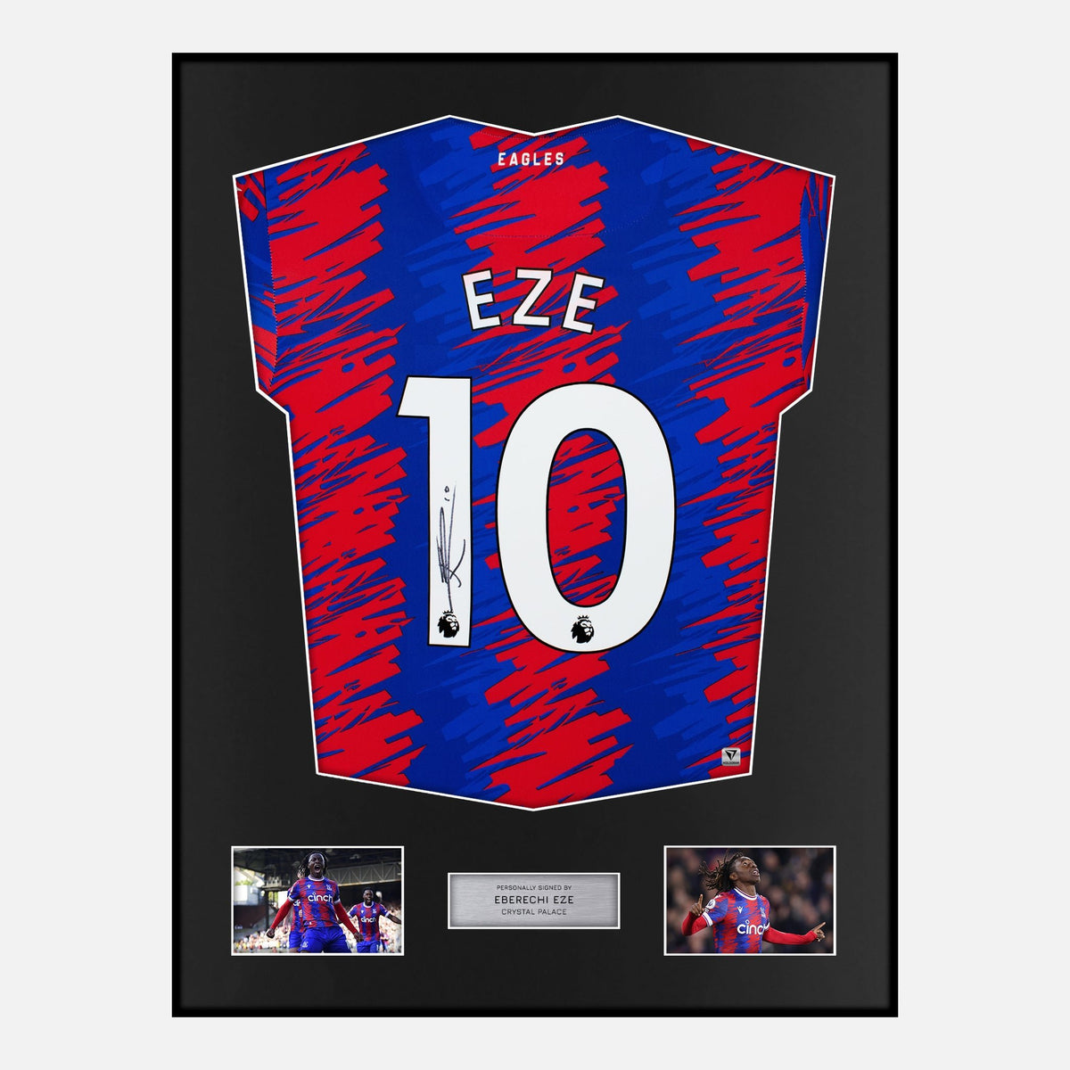 Framed Eberechi Eze Signed Crystal Palace Shirt 2022-23 Home [Classic] — Verified autograph with NFC and certificate | The Vault
