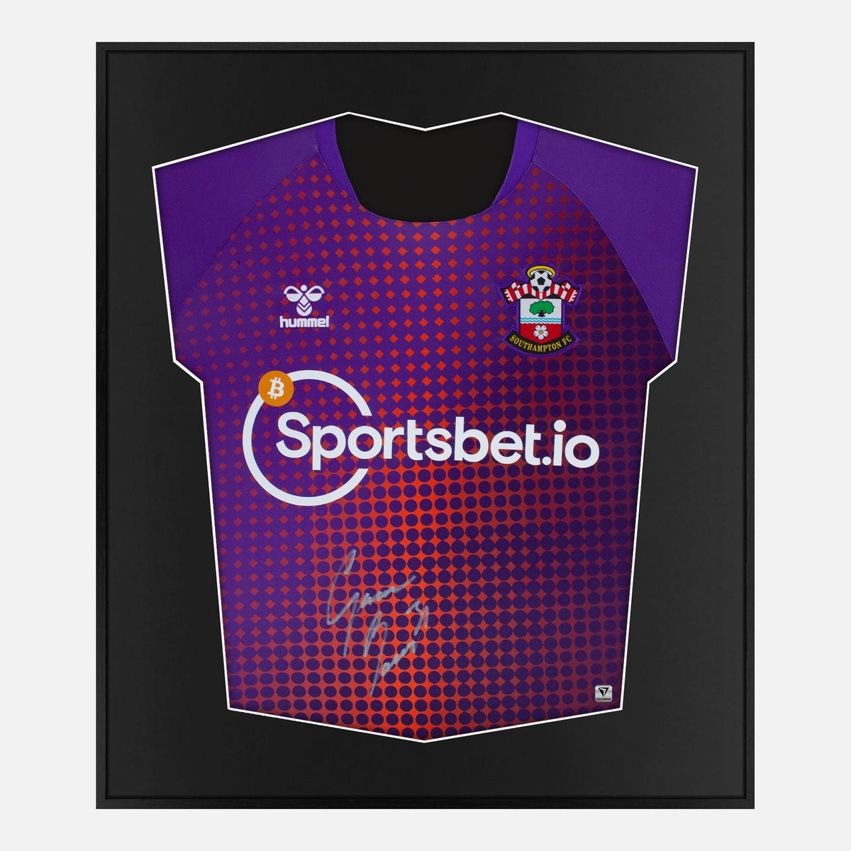 Framed Bazunu Signed Southampton Shirt, Purple Goalkeeper [Lite] — Authentic signature with NFC and COA | The Vault