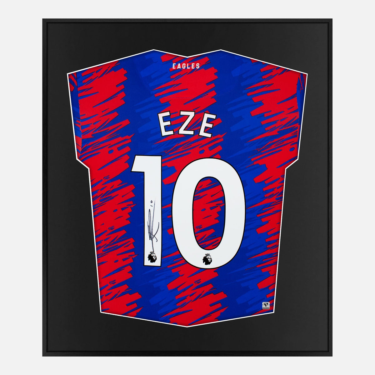 Framed Eze Signed Crystal Palace Shirt, Home Red/Blue [Lite] — Authentic signature with NFC and COA | The Vault