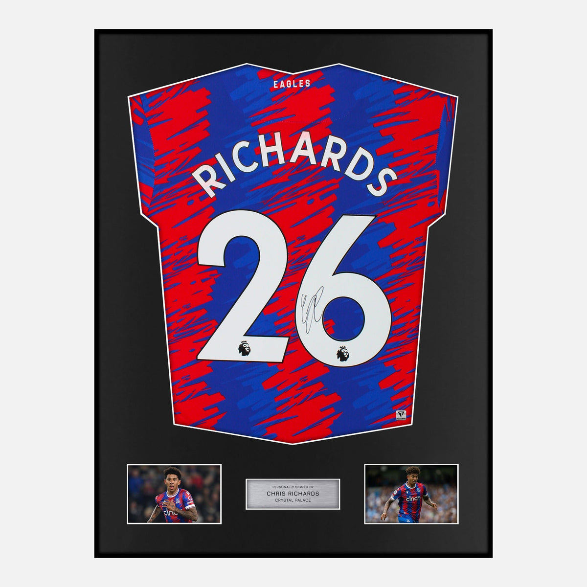 Framed Chris Richards Signed Crystal Palace Shirt 2022-23 Home [Classic] — Verified autograph with NFC and certificate | The Vault