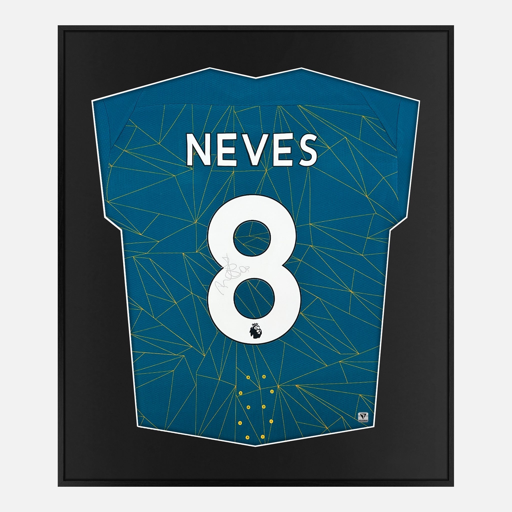 Framed Ruben Neves Signed Shirt, Wolverhampton, Away [Mini]