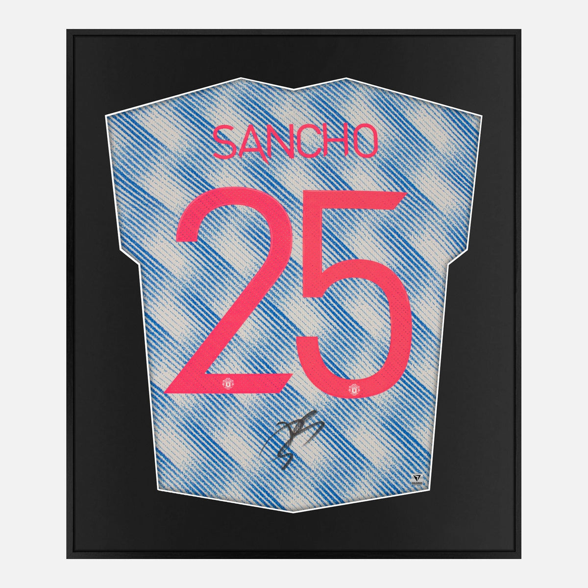 Framed Sancho Signed Manchester United Shirt, Blue Adidas Away [Lite] — Authentic signature with NFC and COA | The Vault