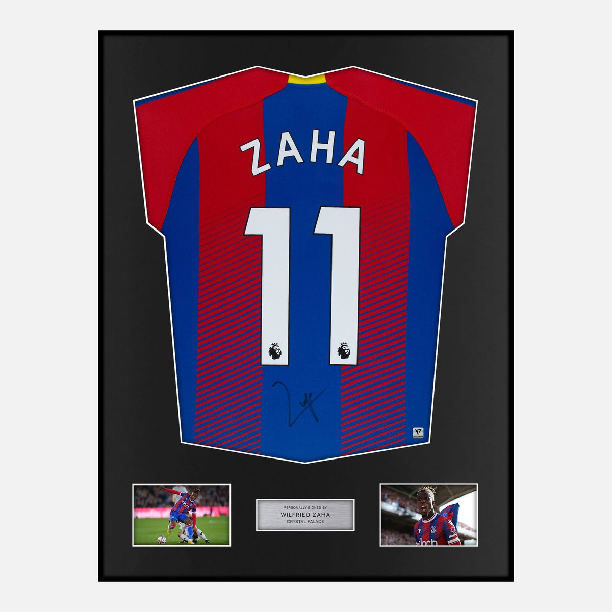 Framed Wilfried Zaha Signed Crystal Palace Shirt 2018-19 Home [Classic] — Verified autograph with NFC and certificate | The Vault