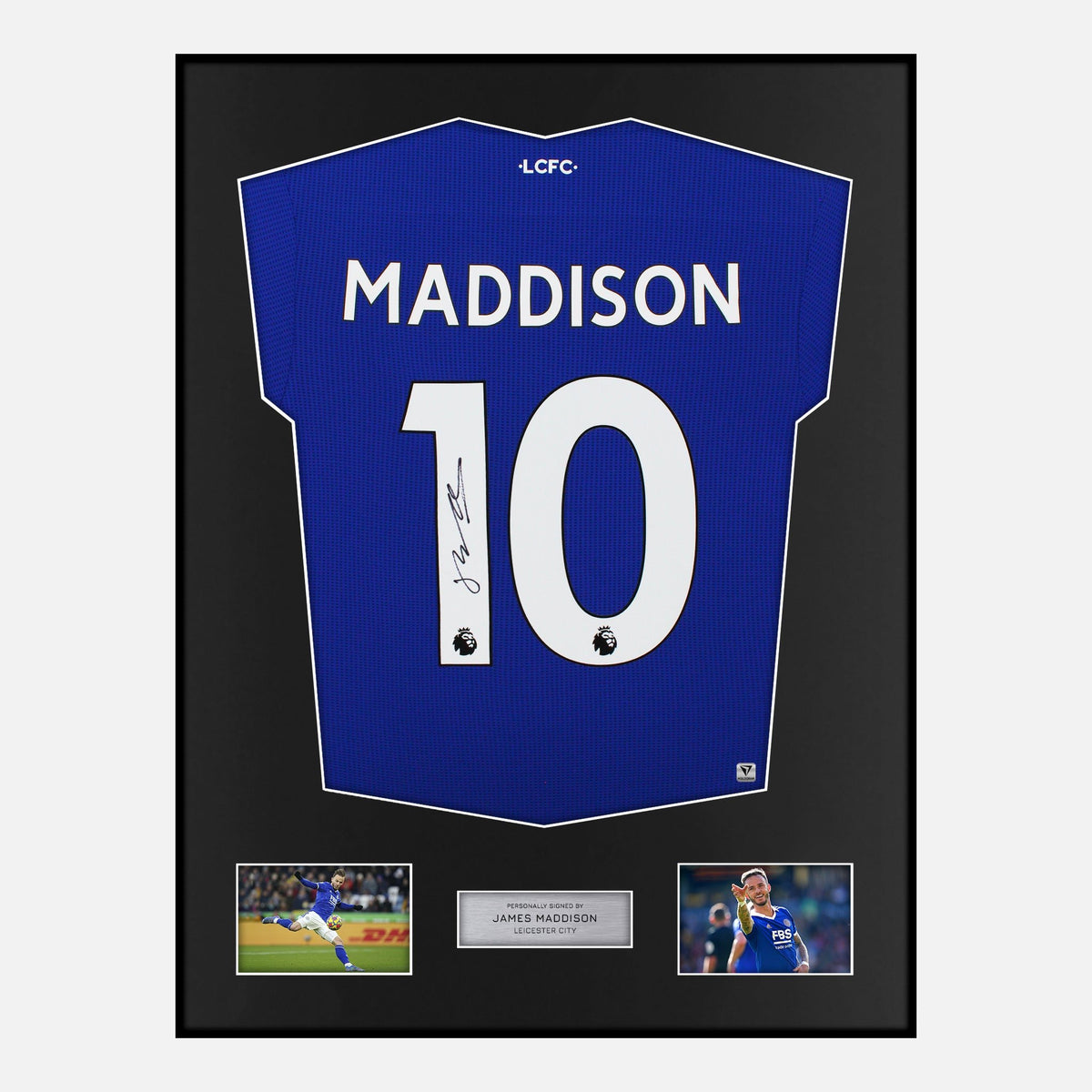 Framed James Maddison Signed Leicester City Shirt 2022-23 Home [Classic] — Verified autograph with NFC and certificate | The Vault