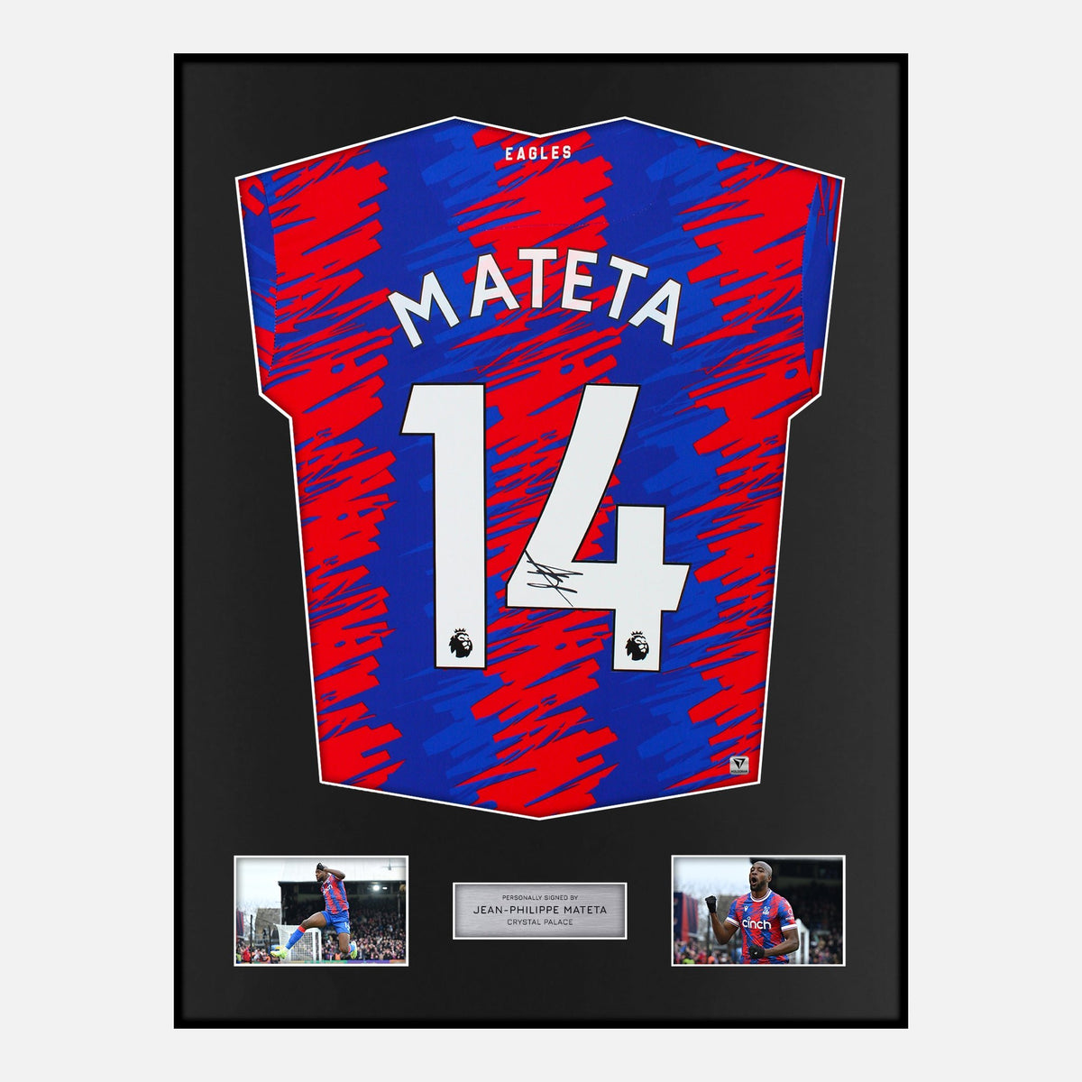Framed Jean-Philippe Mateta Signed Crystal Palace Shirt 2022-23 Home [Classic] — Verified autograph with NFC and certificate | The Vault