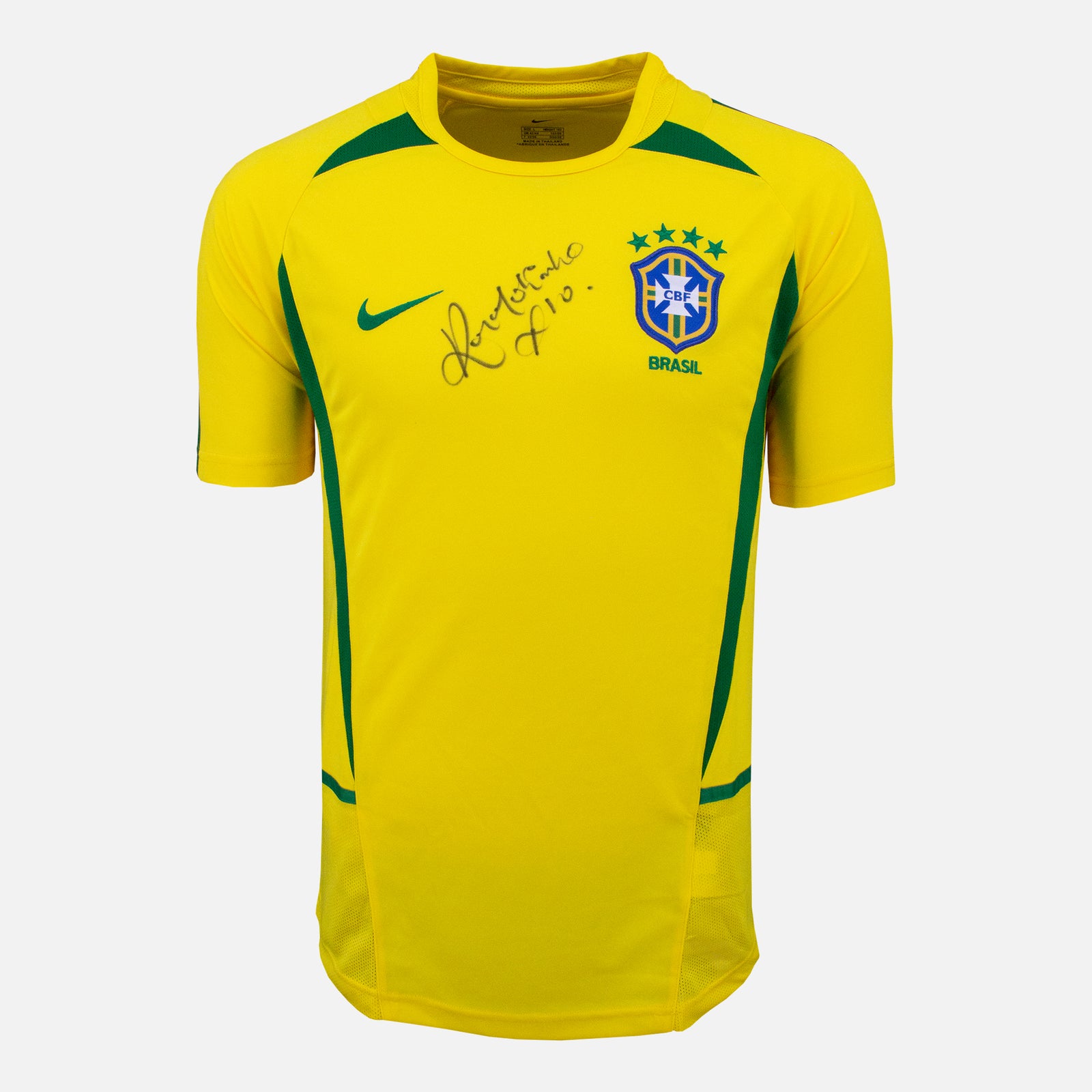 Ronaldinho Signed Brazil Shirt 2002-04 Home [Front]