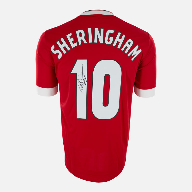 Solskjaer et Sheringham ont signé un maillot Manchester United Treble 1999 - All Star Signings Solskjaer et Sheringham ont signé un maillot Manchester United Treble 1999 - All Star Signings