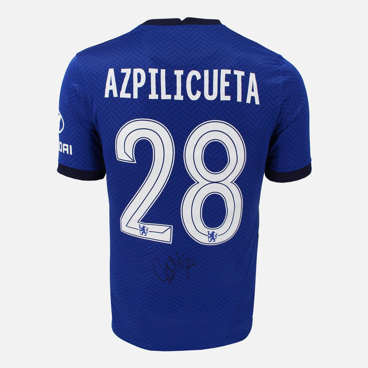 Cesar Azpilicueta Signed Chelsea Shirt 2020-21 Home CL Winners [28] — Chelsea signed shirt from the 2020 to 2021 season | The Vault