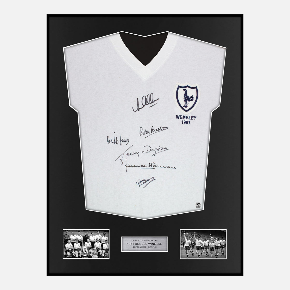 Framed Squad Signed Tottenham Hotspur Shirt 1961 Double Winners [Classic] — Verified autograph with NFC and certificate | The Vault