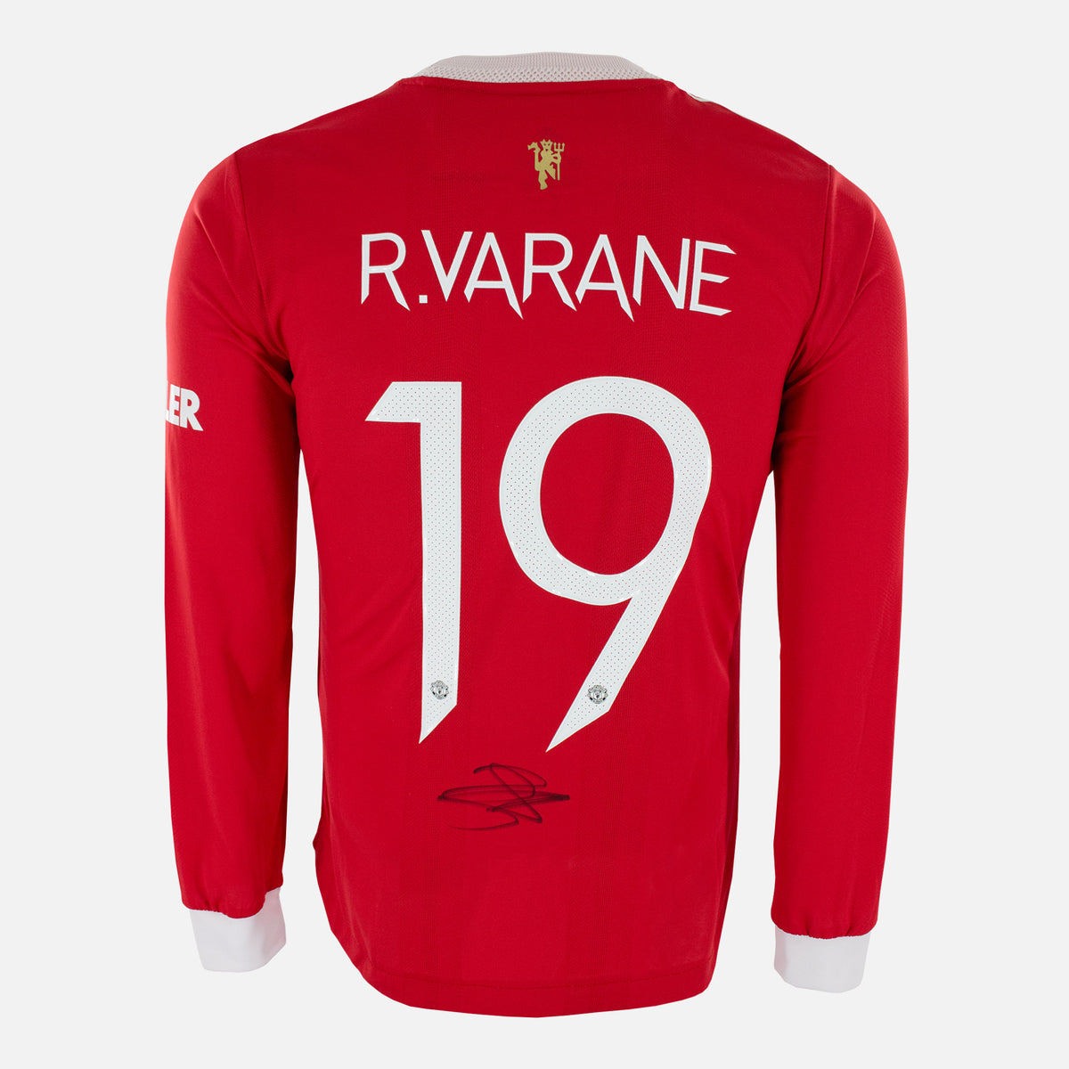 Raphael Varane Signed Manchester United Shirt 2021-22 Home long sleeve [19] — Manchester United signed shirt from the 2021 to 2022 season | The Vault