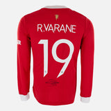 Raphael Varane Signed Manchester United Home Shirt 2021-22 long sleeve