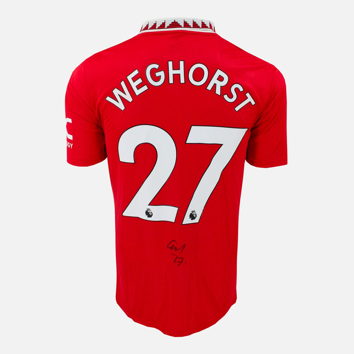 Wout Weghorst Signed Manchester United Shirt 2022-23 Home [27] — Manchester United signed shirt from the 2022 to 2023 season | The Vault